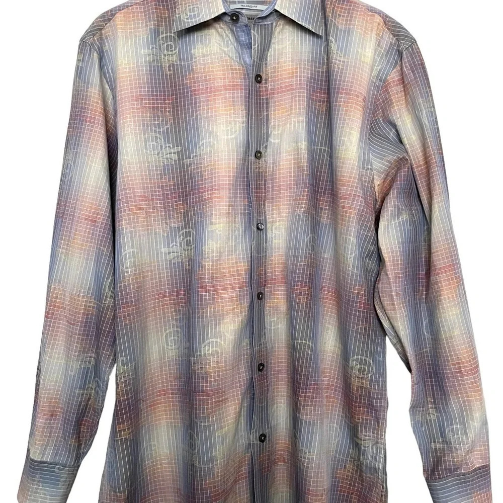 Johnston & Murphy Tailored Fit Button Up Shirt Preppy Office Size Medium - Picture 5 of 6